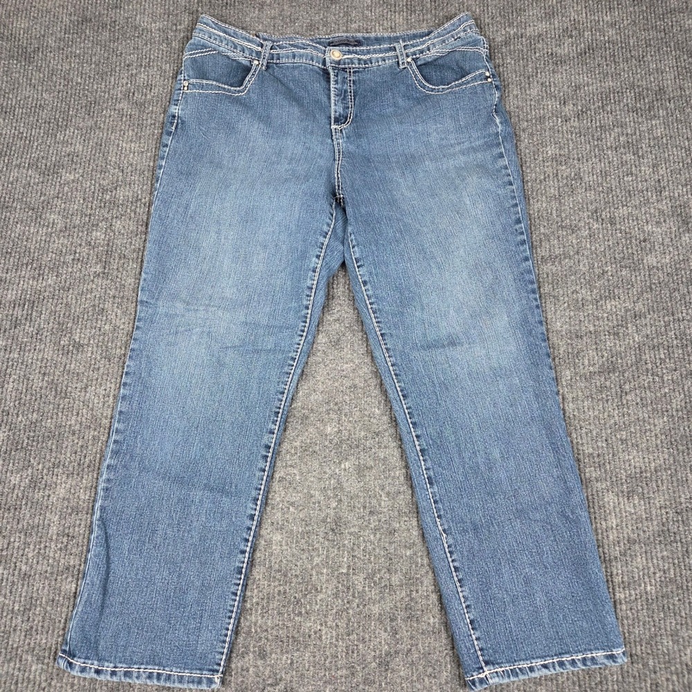 Bandolino Mandie Straight Leg Jeans 16W Short Blue Rhinestone Embroidered Bling